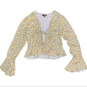 AFRM Lipa Yellow Floral Tie-Front Top (M)
